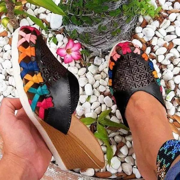 Shiningmiss Fashion Handmade Colorful Woven Wedge Sandals