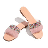 Shiningmiss Fashionable Comfortable Crystal Faux Fur Slippers