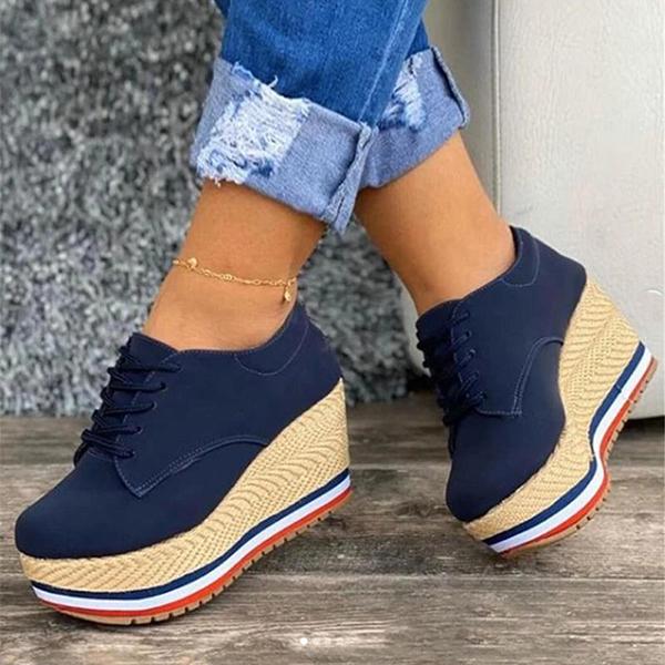Shiningmiss Lace Up Wedge Platform Ankle Sneakers