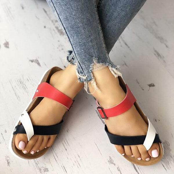 Shiningmiss Fashion Color Block Footbed Sandals