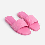 Shiningmiss Daily Faux Leather Flat Slider Slippers