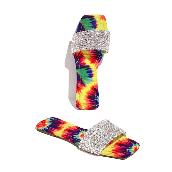 Shiningmiss Slip-On Embellished Strap Open Squared Toe Slippers