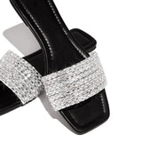 Shiningmiss Slip-On Embellished Strap Open Squared Toe Slippers