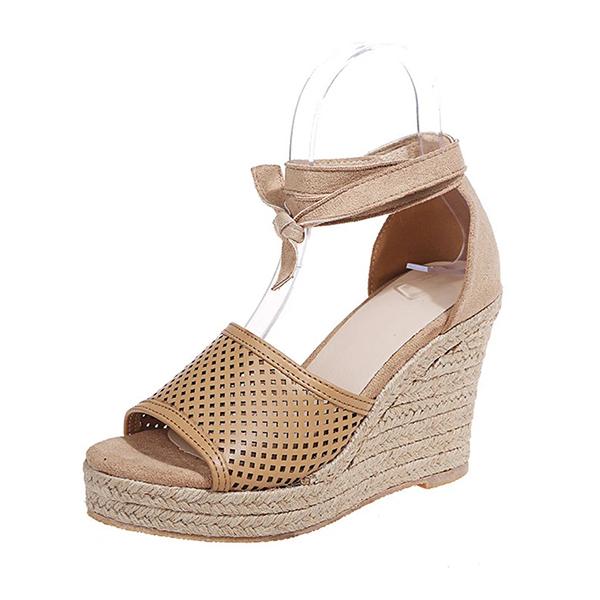 Shiningmiss Elegant Simple Pu Hollow-Out Lace-Up Wedge Sandals