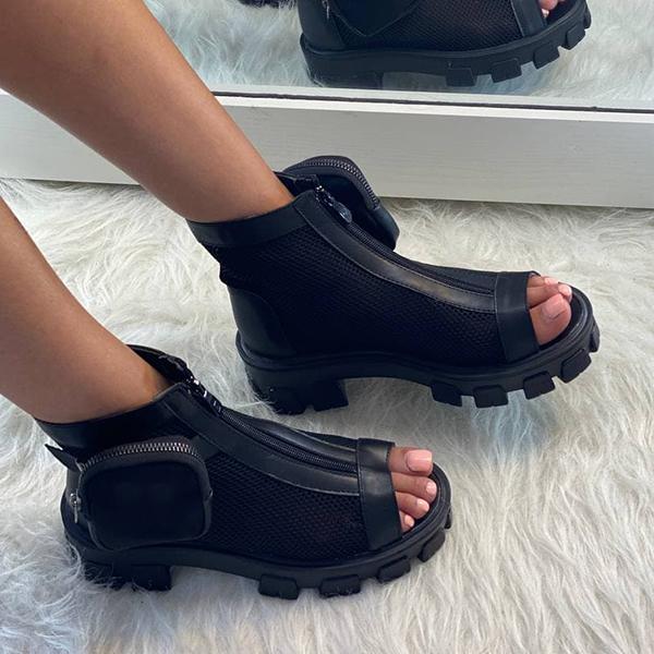 Shiningmiss Fashion Mesh Zipper Open Toe Sandals