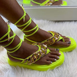 Shiningmiss Fashion Lace Up Platform Chain Thong Sandals