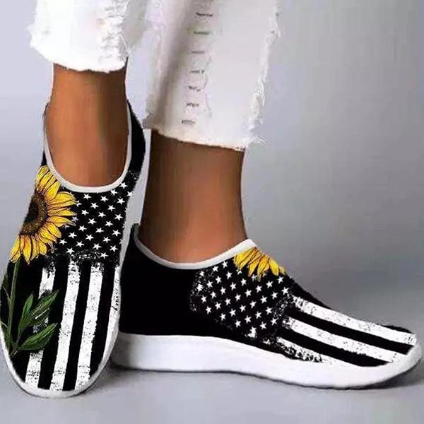 Shiningmiss Women Casual Athletic Mesh Cloth Print Light Weight Slip On Sneakers