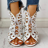 Shiningmiss Hollow Out Lace-Up Pu Wedge Sandals