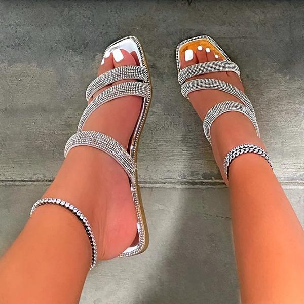 Shiningmiss Slip-On Fully Embellished Straps Sandals