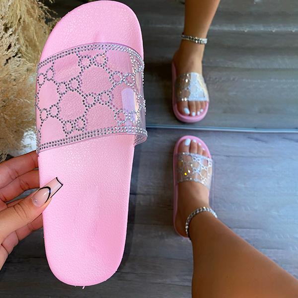 Shiningmiss Casual Glitter Clear Strap Slip-On Sandals