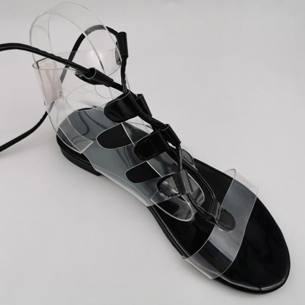 Shiningmiss Sexy Transparent Straps Lace-Up Sandals