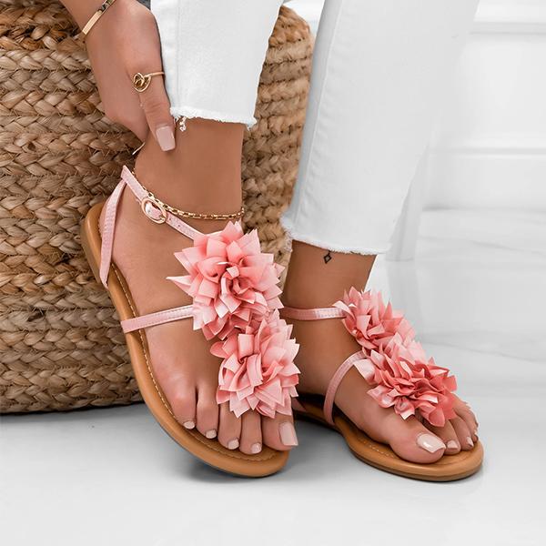 Shiningmiss Flower Satin Thong Adjustable Buckle Sandals