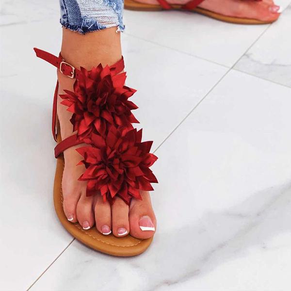 Shiningmiss Flower Satin Thong Adjustable Buckle Sandals