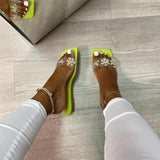 Shiningmiss Square Toe Clear Band Flower Sandals