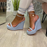 Shiningmiss Fashion Slip-On Wedge Lace Up Sandals