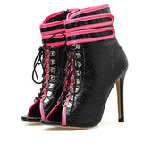 Shiningmiss Sexy Ankle Hook Gladiators Lace-Up Peep Toe Pumps Boots
