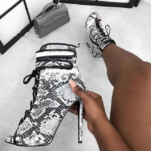 Shiningmiss Sexy Ankle Hook Gladiators Lace-Up Peep Toe Pumps Boots