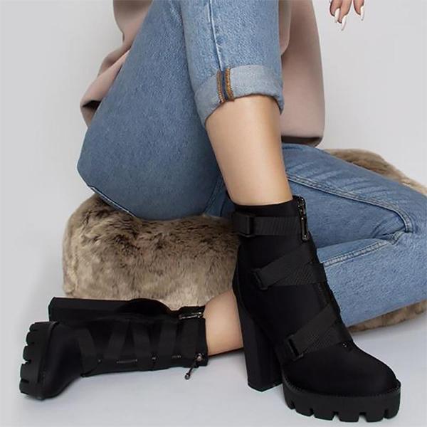 Shiningmiss Fashion Thick Heel Platform Ankle Boots