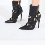 Shiningmiss Fashion Pointy Toe Belted Stiletto Heel Boots