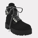 Shiningmiss Track Sole Two-Color Laces Biker Boots