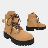 Shiningmiss Track Sole Two-Color Laces Biker Boots