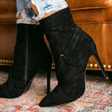 Shiningmiss Criss-Cross Pull On Pointed Toe Faux Suede Boots