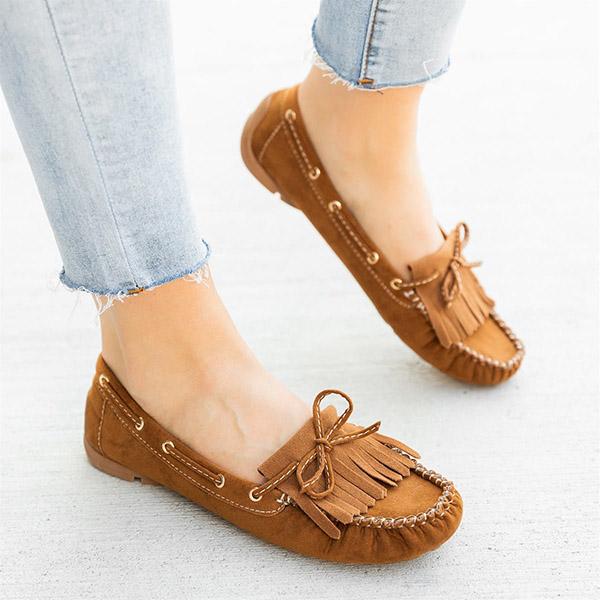 Shiningmiss Comfy Fringe Faux Suede Moccasin Loafers