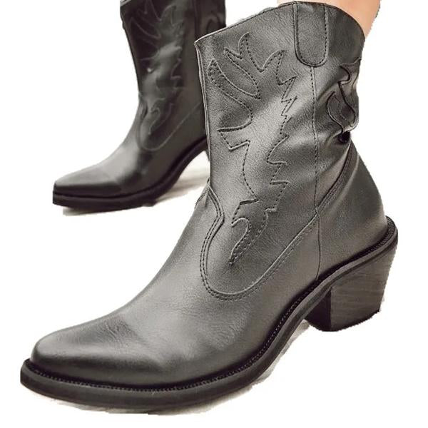 Shiningmiss Faux Leather Tribal Embossing Texan Boots