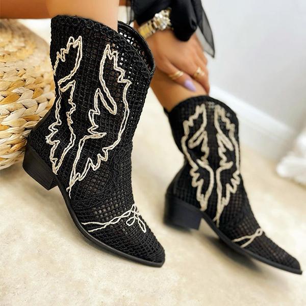 Shiningmiss Hollow Out Weave Pointed Toe Clog Boots