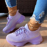 Shiningmiss Glitzy Rhinestone Embellished Knit Sneakers