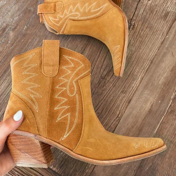 Shiningmiss Faux Suede Chunky Heels Ankle Boots