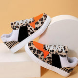 Shiningmiss Round-Toe Patchwork Leopard Print Sneakers