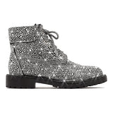 Shiningmiss Silver Stone Front Lace Up Chunky Heel Boots