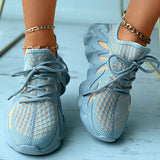 Shiningmiss Colorblock Knit Breathable Lace-Up Sporty Sneakers