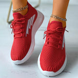 Shiningmiss Lace-Up Knit Striped Colorblock Breathable Sneakers