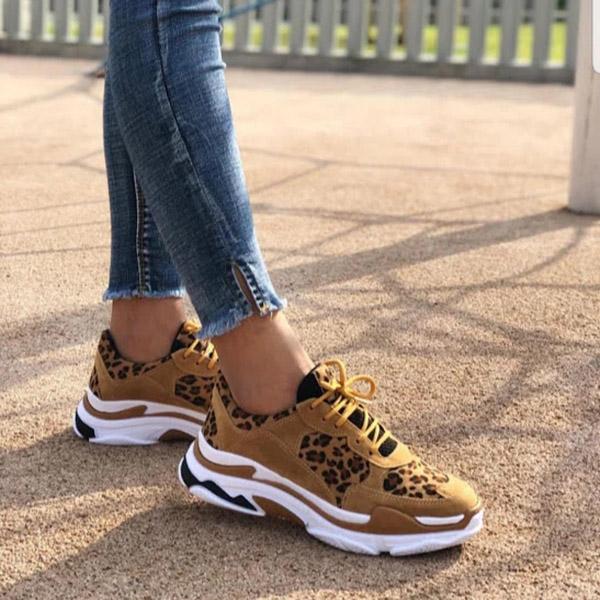 Shiningmiss Casual Animal Print Lace-Up Sneakers