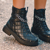 Shiningmiss Fashion Soft Leather Lace-Up Chain Booties