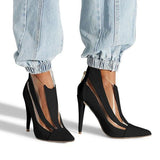Shiningmiss Fashion Back Zip Plain Pointed Toe Hollow Boots