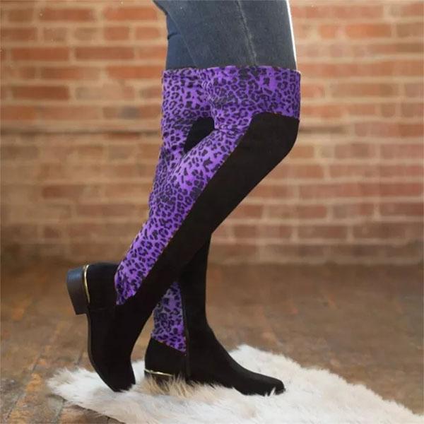Shiningmiss Leopard Patchwork Over-The-Knee Boots