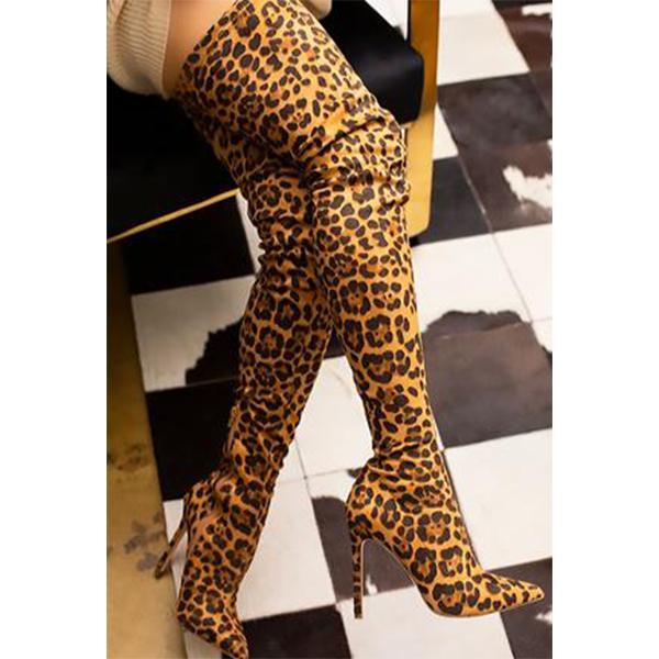 Shiningmiss Leopard Wild Stretch Suede Over The Knee High Boots