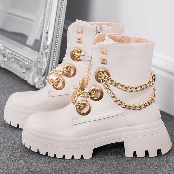 Shiningmiss Gold Chains And Rivet Detail Ankle Boots