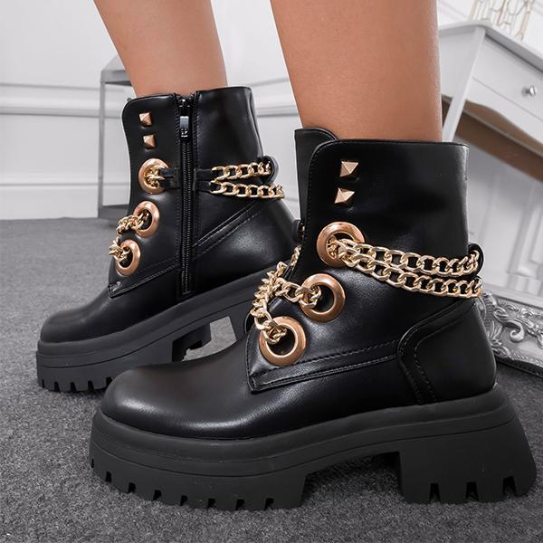 Shiningmiss Gold Chains And Rivet Detail Ankle Boots