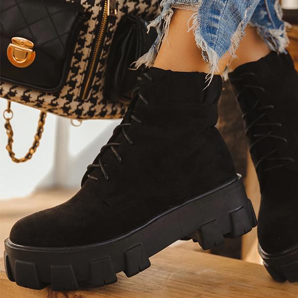 Shiningmiss Pull On Ankle Scrunch Front Lace Up Closure Boots