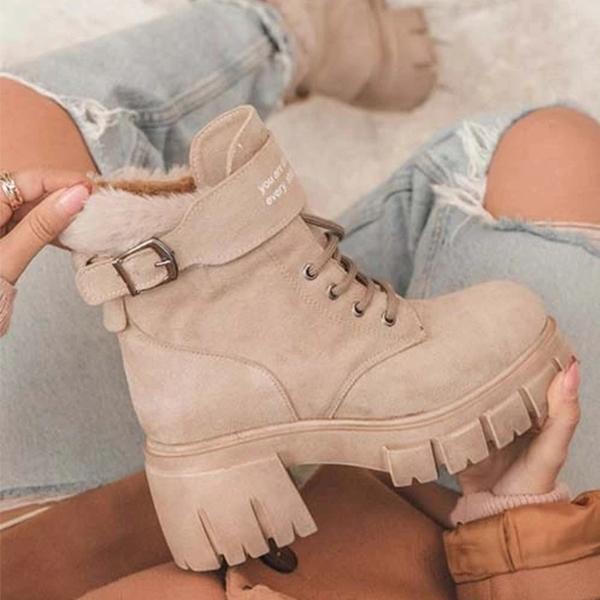 Shiningmiss Warm Furry Faux Suede High Thick Soles Boots