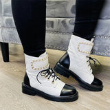 Shiningmiss Chain Link Cushioned Footbed Combat Boots