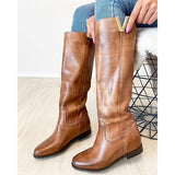 Shiningmiss Leather Pull-On Internal Wedge Tall Boots
