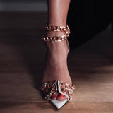 Shiningmiss Gorgeous Pointed Toe Chain Strap Heels
