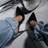 Shiningmiss Embellished Pointed Toe Ankle Strap High Heels