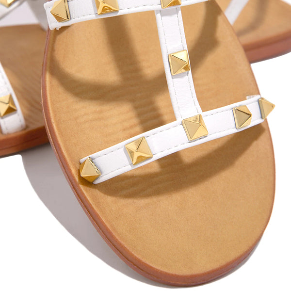 Shiningmiss Gold-Tone Pyramid Stud Ankle Buckle Sandals