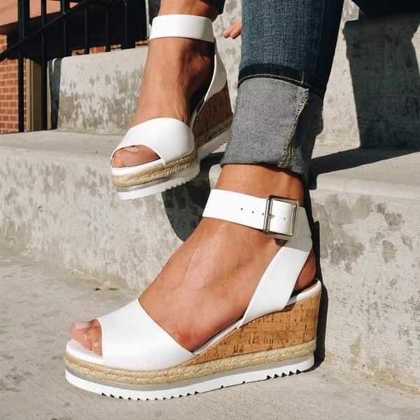 Shiningmiss Casual Daily Comfy Adjustable Buckle Wedges